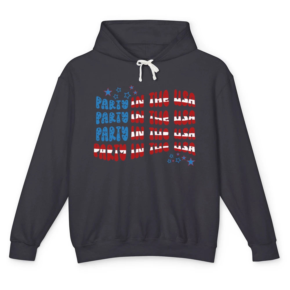 Retro July 4th Party In The USA Retro Stripe Star US Patriot Unisex Lightweight Hoodie