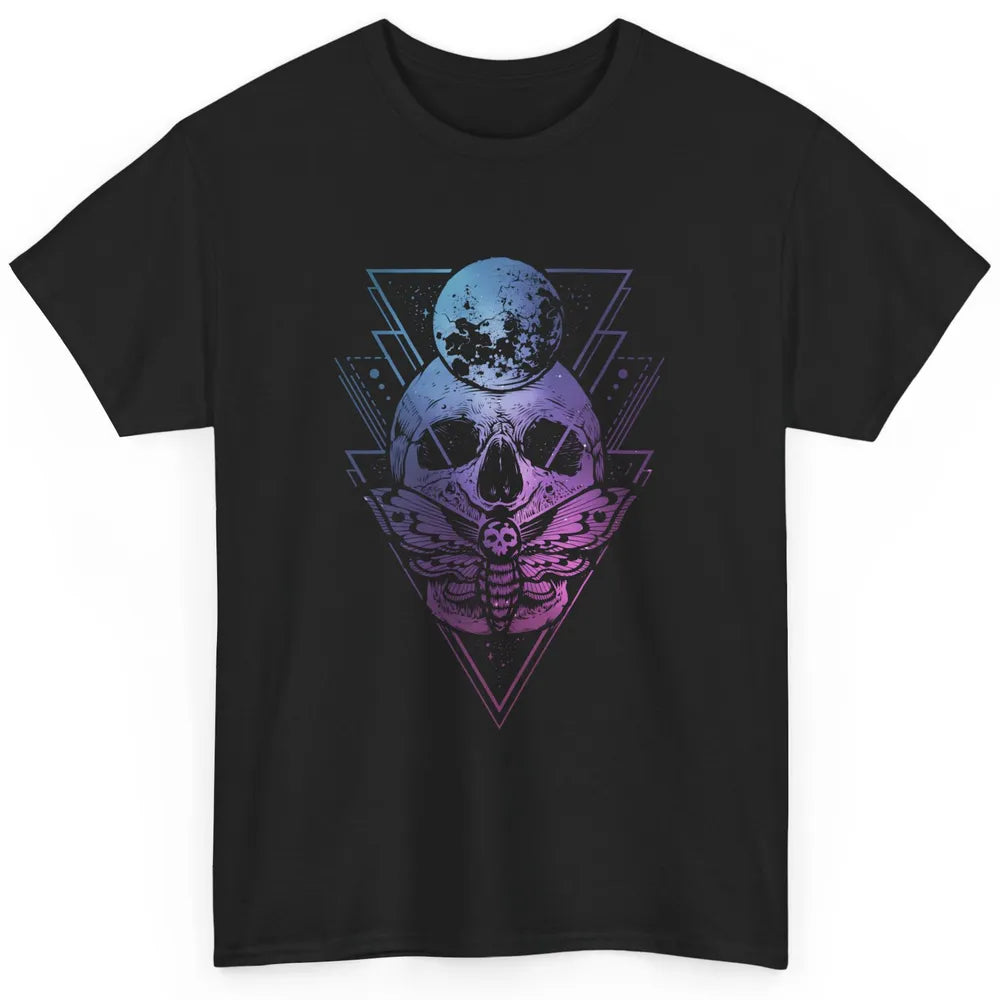 Moon Skull Wicca Crescent Lunar Moth Skeleton Halloween Goth Classic Unisex T-Shirt