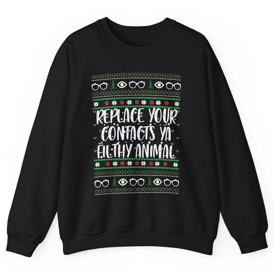 Optometry Christmas Tree Eyeglasses Replace Ya Contacts Ugly Unisex Crewneck Sweatshirt