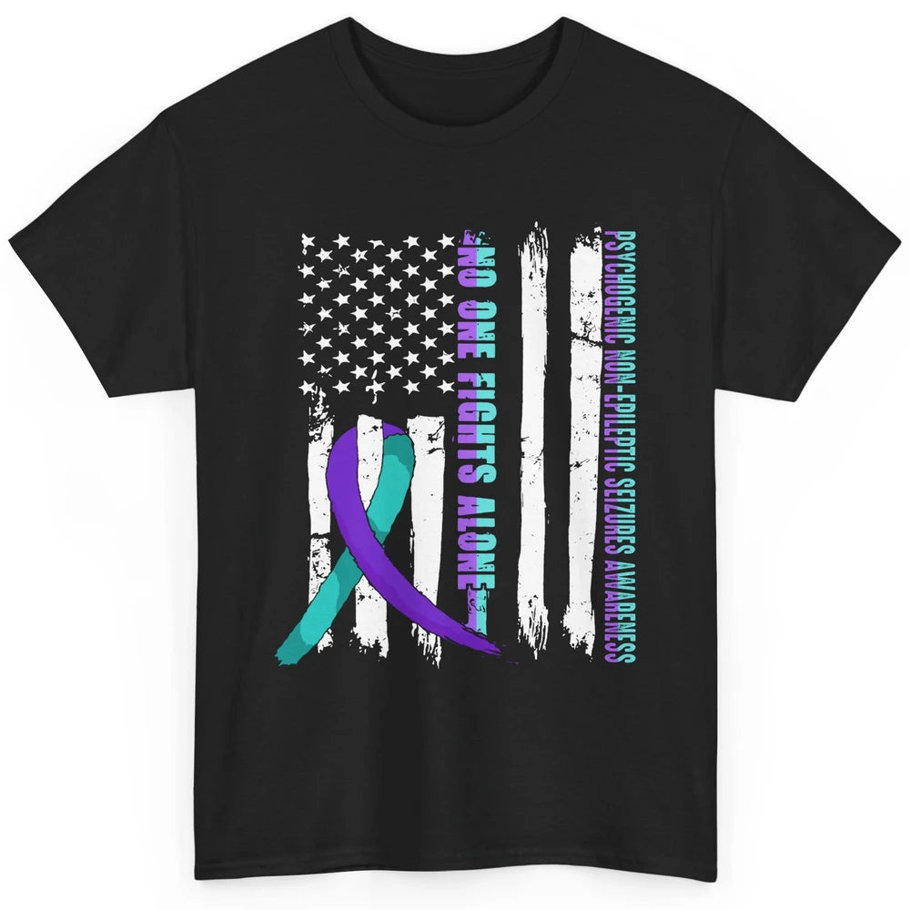 PNES Awareness Purple Teal Ribbon No One Fight Alone US Flag Classic Unisex T-Shirt