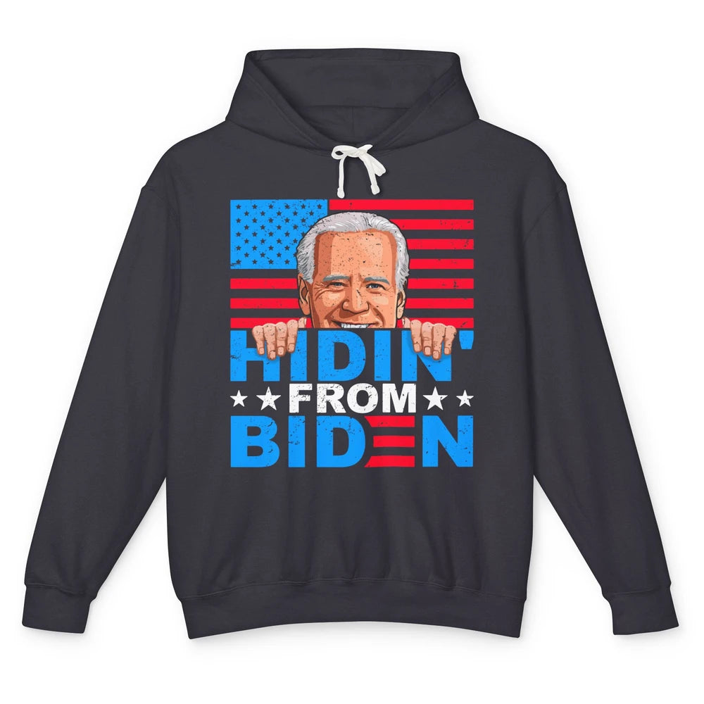 Retro Funny Joe Biden Hiding From Biden Anti Liberal US Flag Unisex Lightweight Hoodie