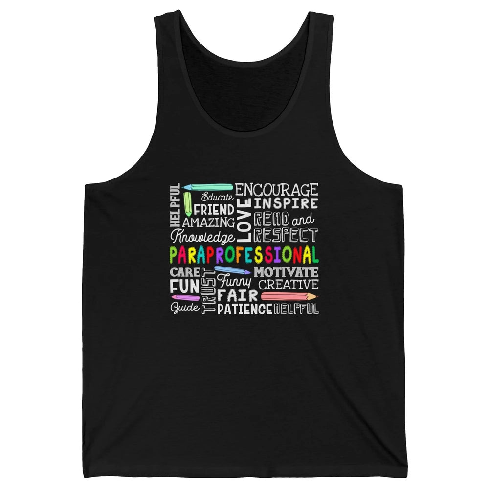 Paraprofessional Word Typography Encourage Inspire Para Life Unisex Jersey Tank