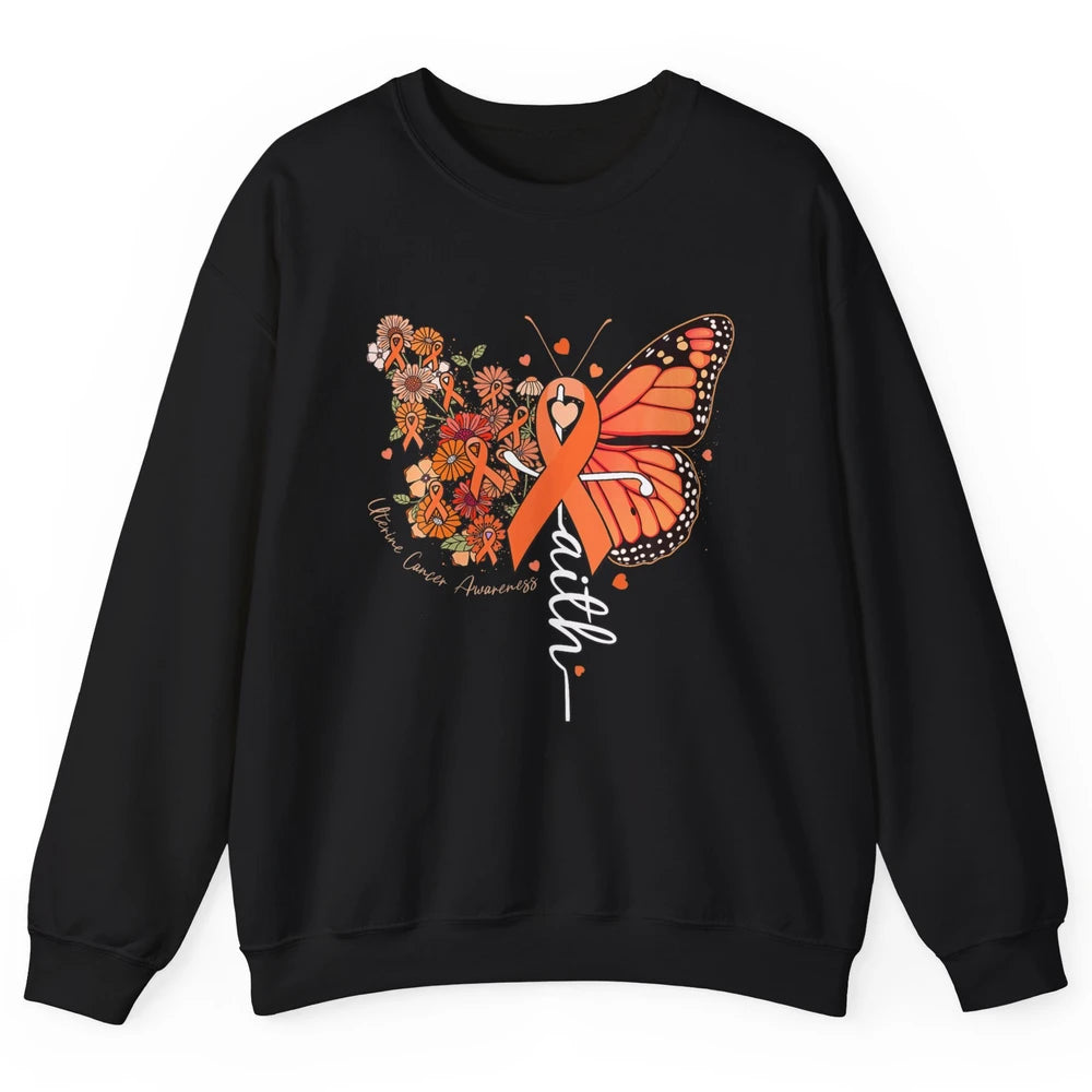 Peach Floral Butterfly Cross Faith Uterine Cancer Awareness Unisex Crewneck Sweatshirt