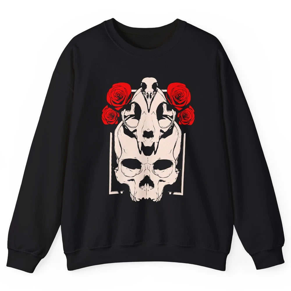 Mystical Skulls Gothic Witch Floral Grunge Magic Occult Edgy Unisex Crewneck Sweatshirt
