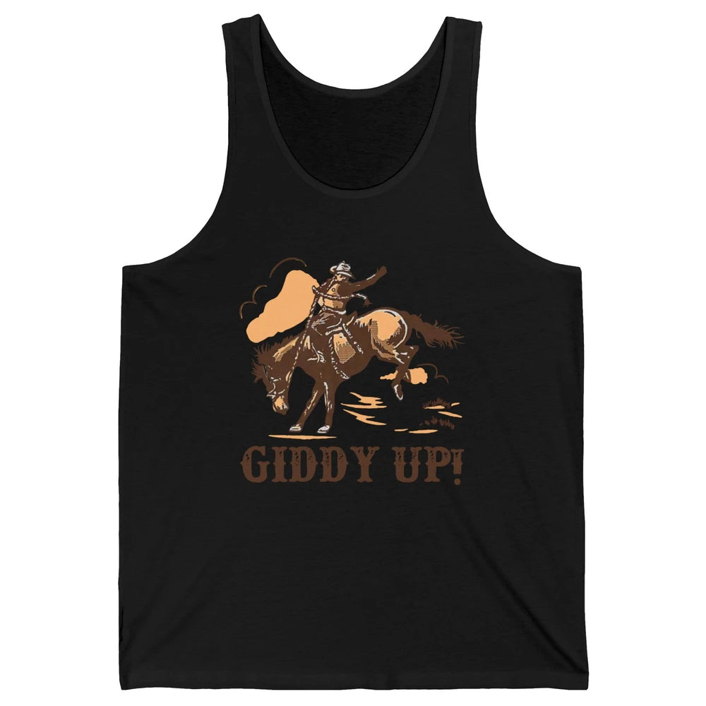 Retro Cowboy Rodeo Giddy Up Hold Your Horses Western Country Unisex Jersey Tank