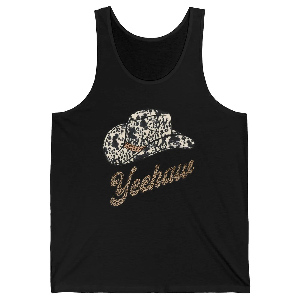 Retro Cowboy Yeehaw Leopard Howdy Hat Western Cowgirls Gift Unisex Jersey Tank