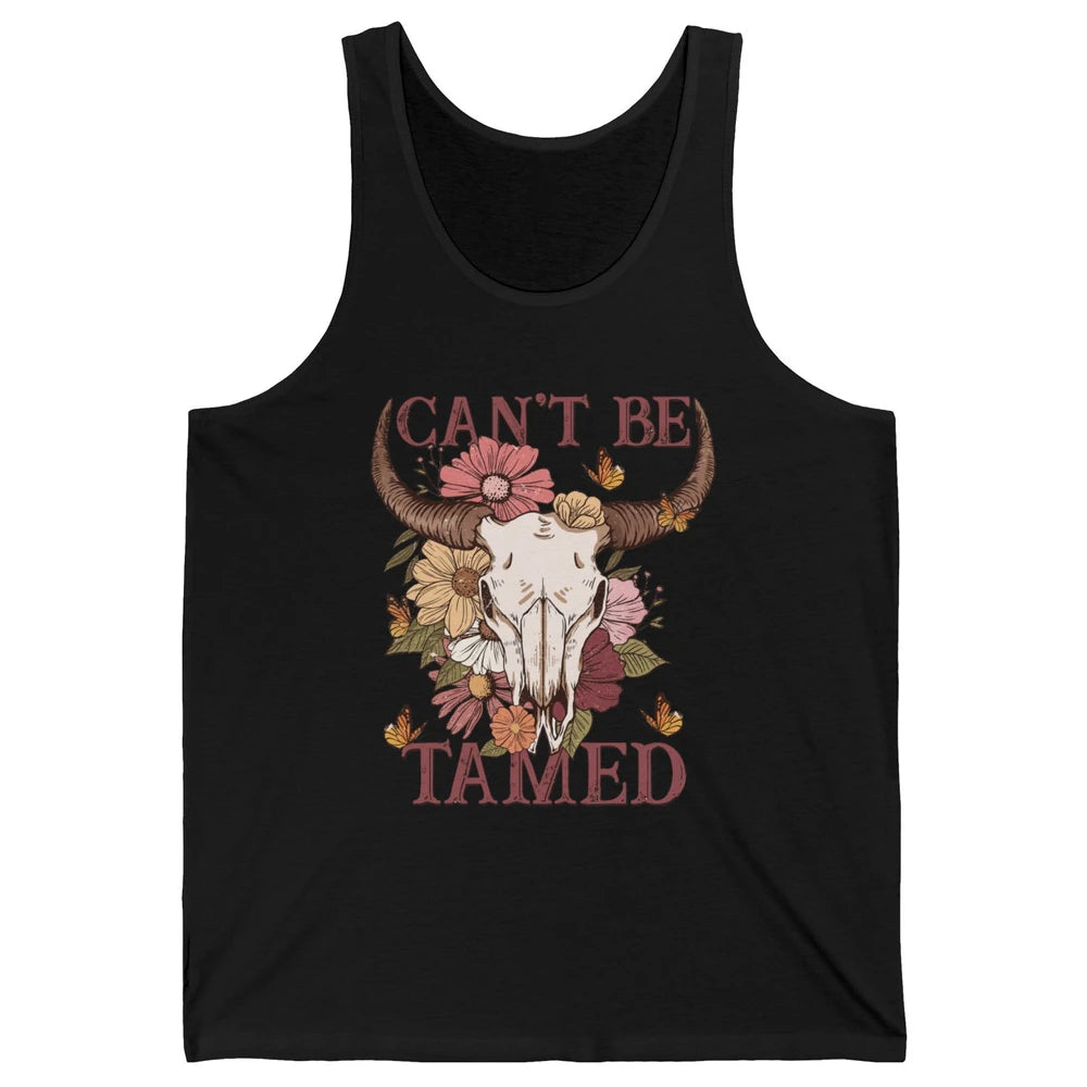 Retro Floral Boho Bull Skull Can't Be Tamed Western Country Unisex Jersey Tank