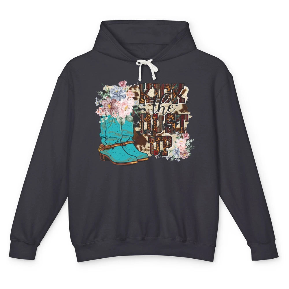 Retro Floral Cowgirl Boot Kick The Dust Up Western Country Unisex Lightweight Hoodie