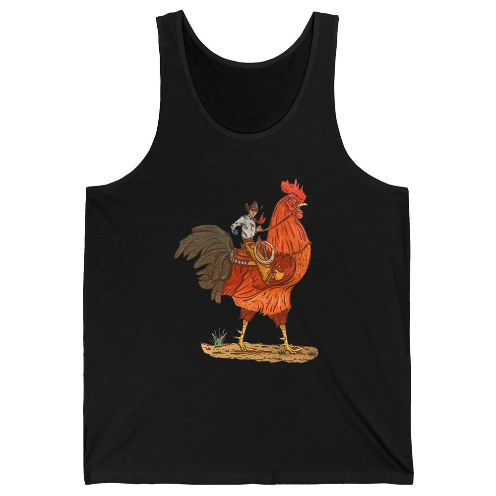 Retro Cowboy Riding Rooster Funny Western Country Cowboy Unisex Jersey Tank