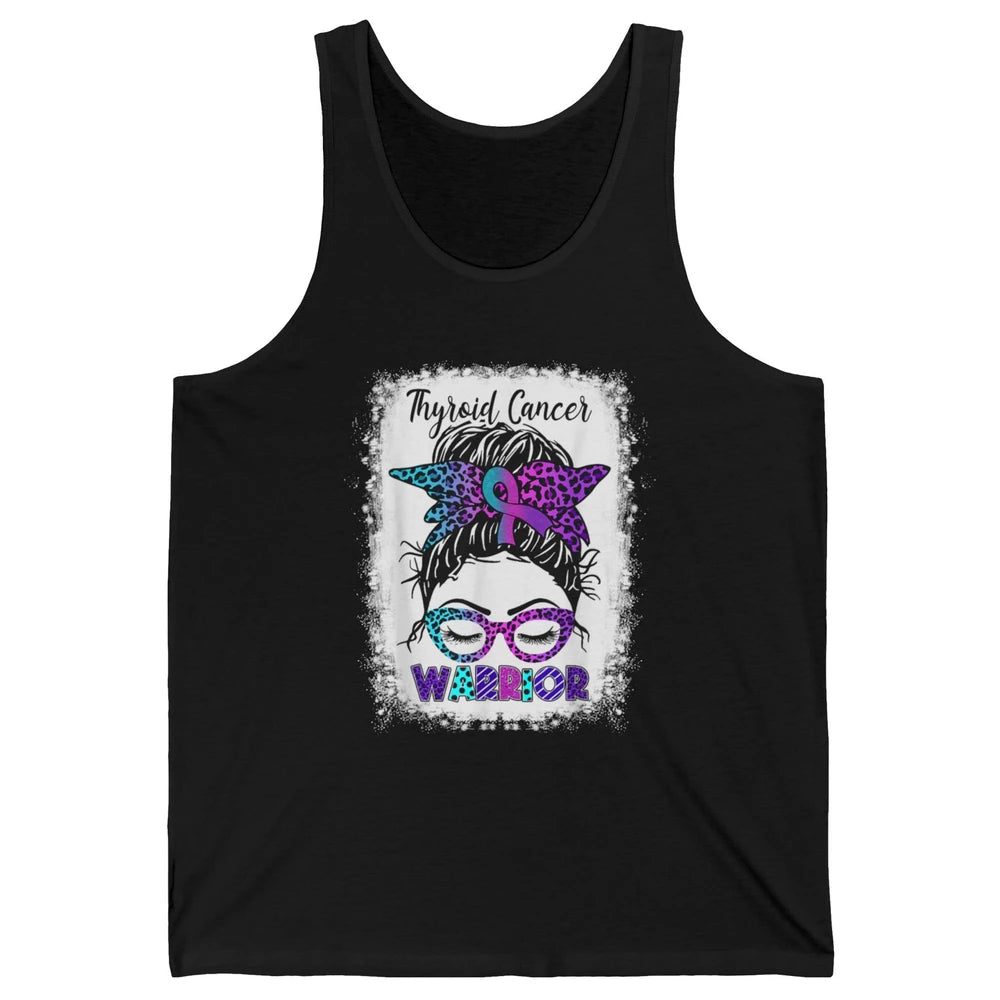 Messy Hair Woman Leopard Warrior Thyroid Cancer Awareness Unisex Jersey Tank