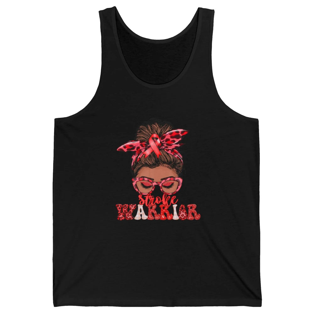 Afro Messy Hair Bun Black Women Warrior Red Stroke Awareness Unisex Jersey Tank