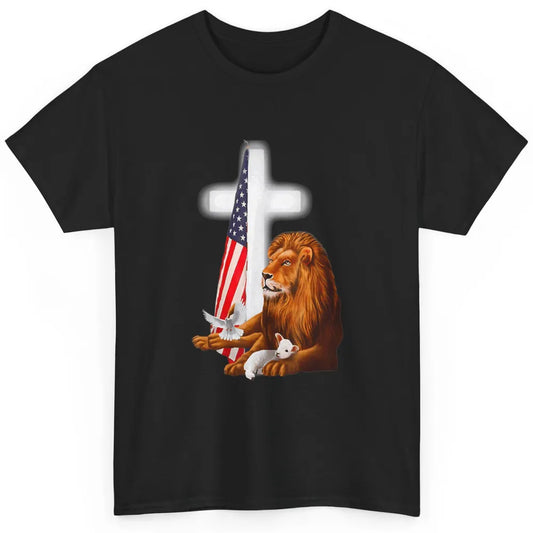 Patriotic Christian Lamb Bible Verse Lion Cross Religious Classic Unisex T-Shirt