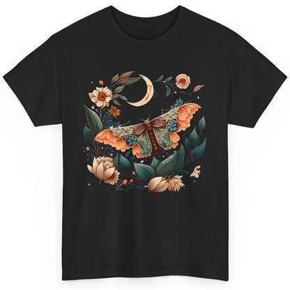 Retro Floral Moth Moon Butterfly Boho Moth Lovers Gift Classic Unisex T-Shirt