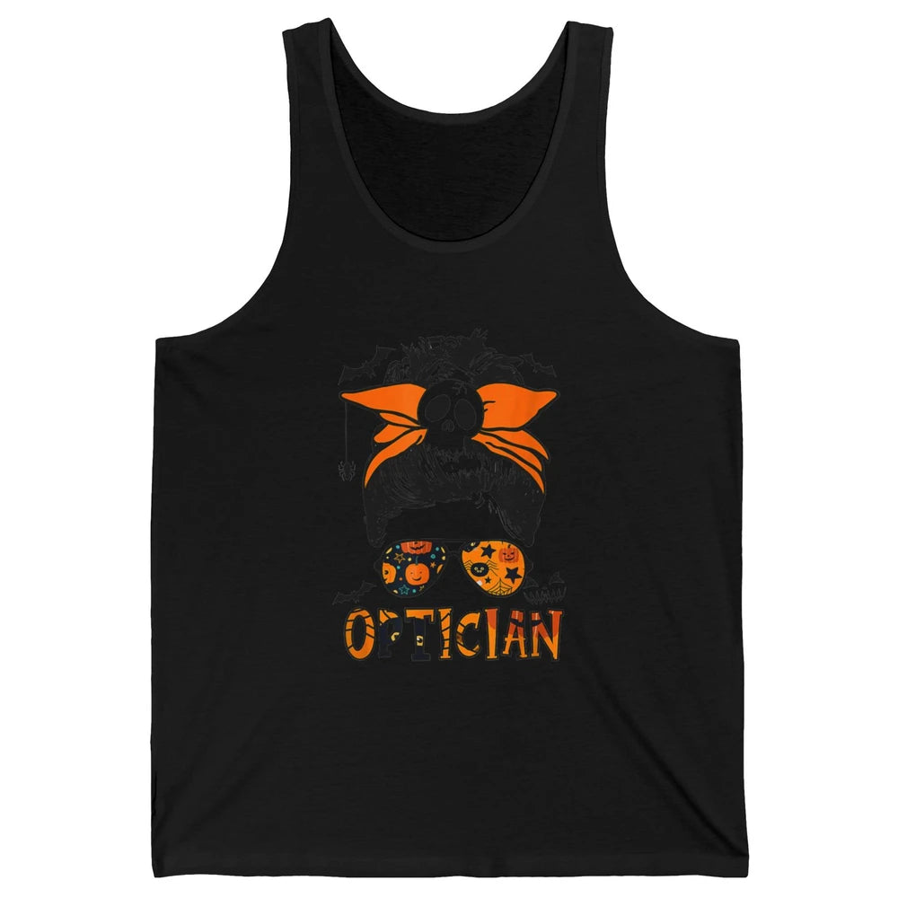 Optician Messy Hair Bun Eye Glasses Halloween Spooky Season Unisex Jersey Tank