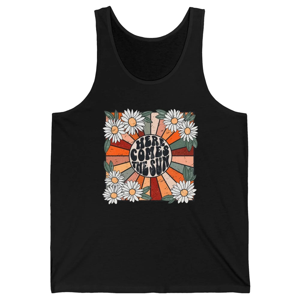 Retro Daisy Rainbow Sunrise Here Comes The Sun Hippie Girl Unisex Jersey Tank