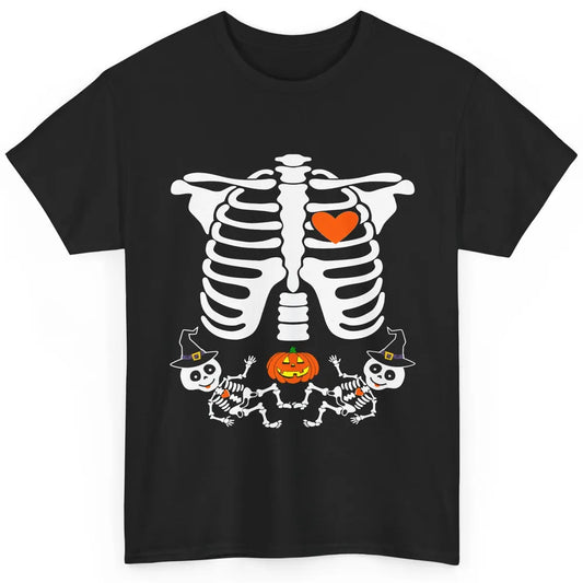 Pregnant Halloween Skeleton Baby Twins Witch Pumpkin Costume Classic Unisex T-Shirt
