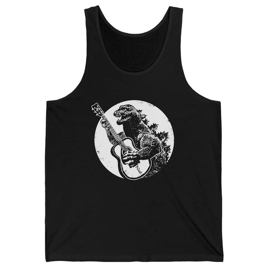 Retro Dinosaur Playing Bass Guitar T-Rex Guitarist Musician Unisex Jersey Tank