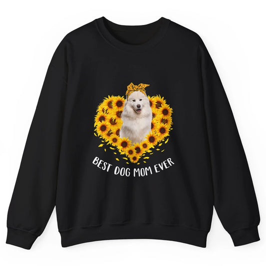 Retro Best Samoyed Dog Mom Ever Mother Puppy Sunflower Heart Unisex Crewneck Sweatshirt
