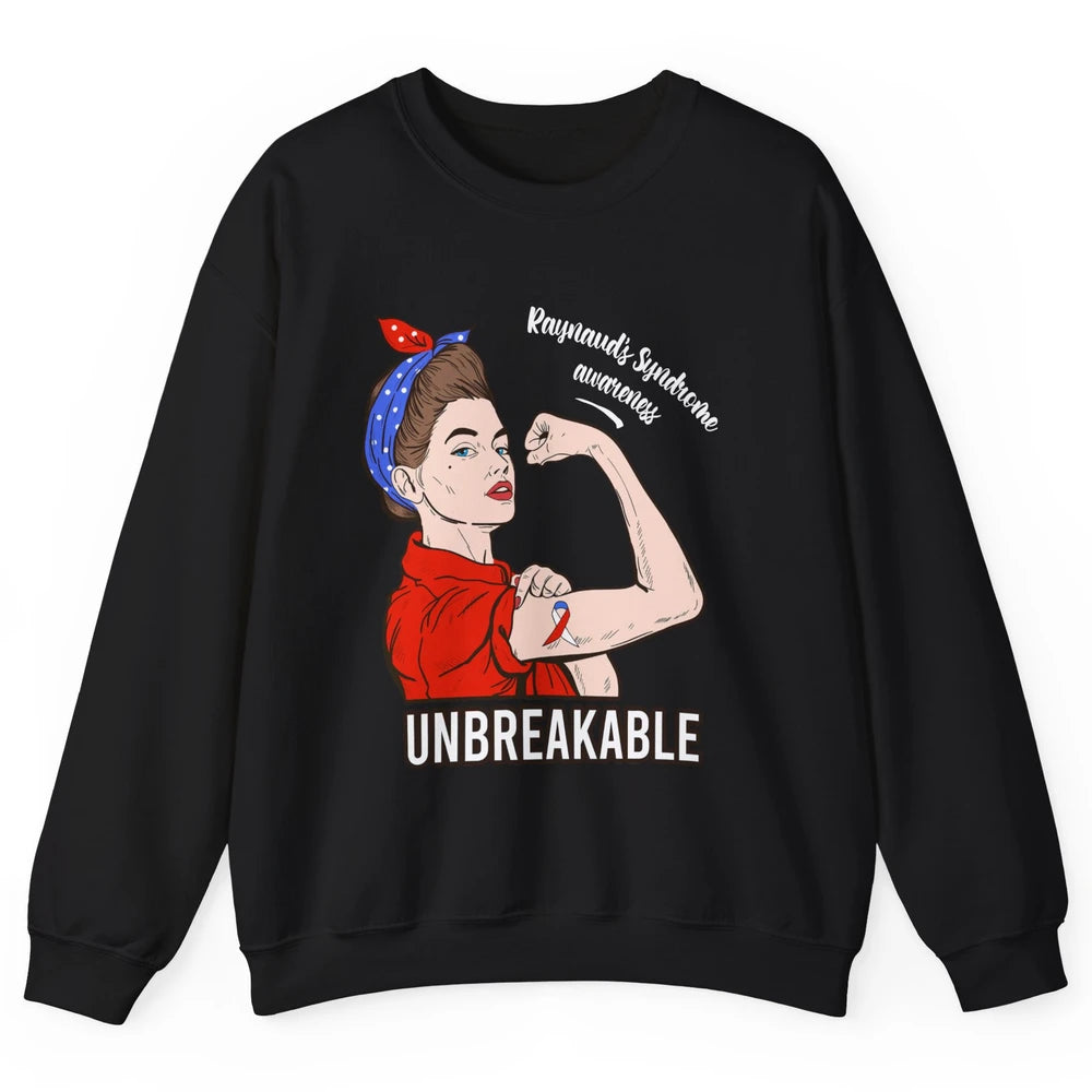 Raynaud's Syndrome Red Blue Ribbon Strong Woman Unbreakable Unisex Crewneck Sweatshirt