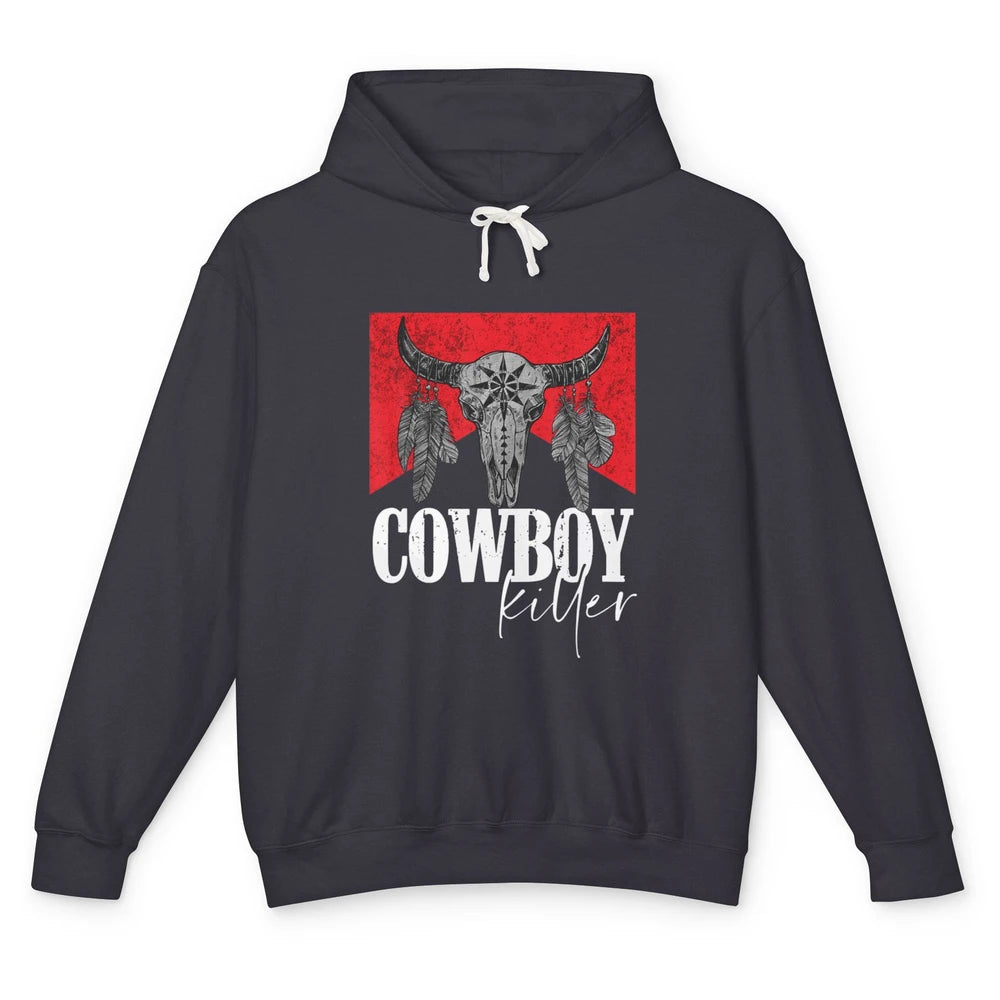 Retro Cow Skull Cowboy Killer Punchy Bull Western Country Unisex Lightweight Hoodie
