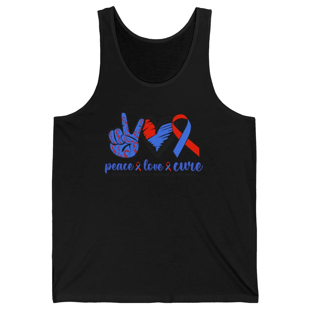 Congenital Heart Disease Blue Red Ribbon Peace Love Cure CHD Unisex Jersey Tank