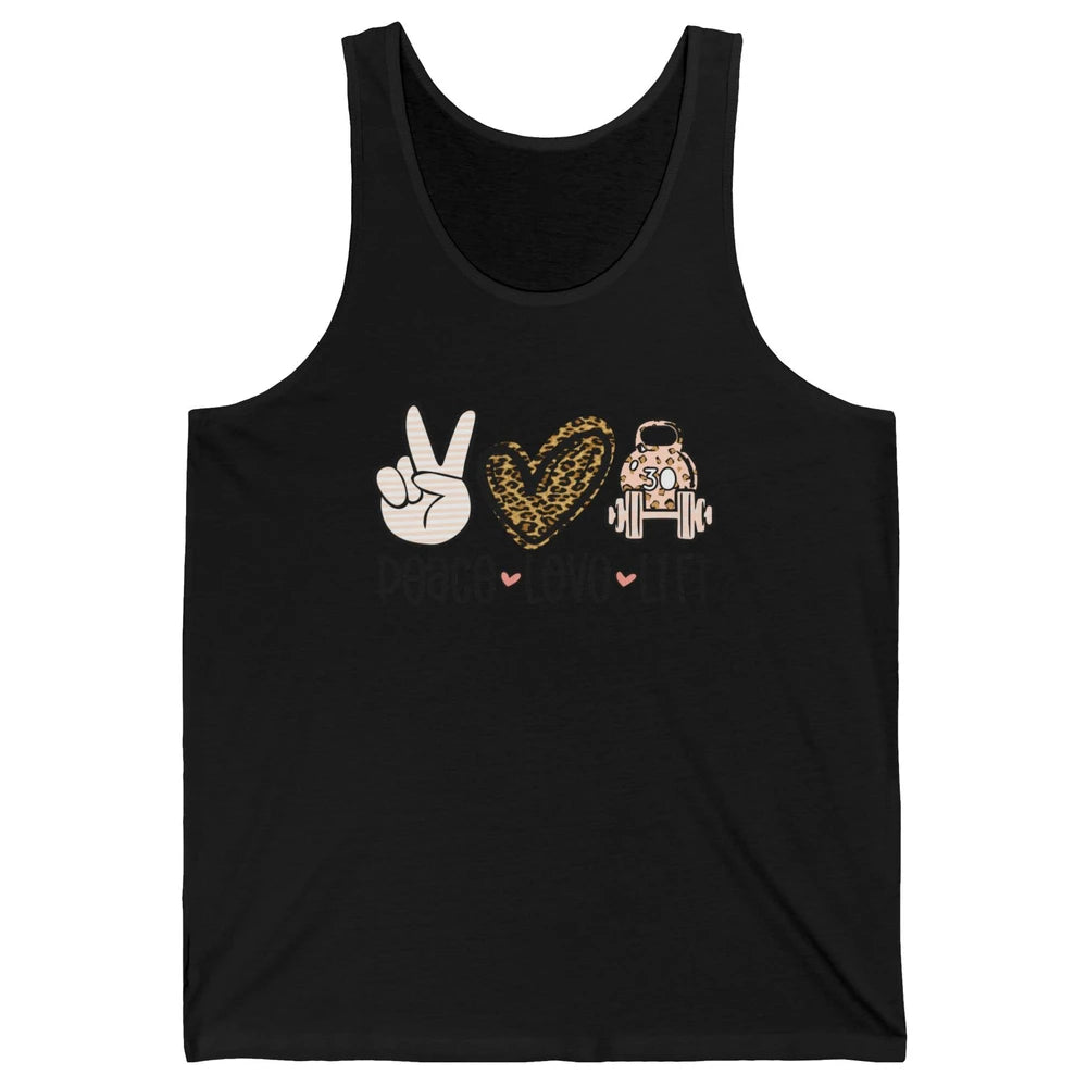 Peace Love Lift Leopard Fitness Workout Gym Trainer Gift Unisex Jersey Tank