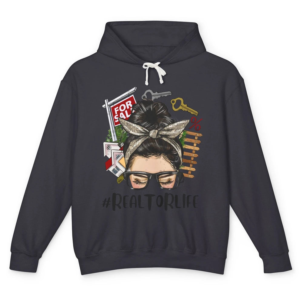Realtor Life Messy Bun Real Estate Agent Housing Investment Unisex Lightweight Hoodie
