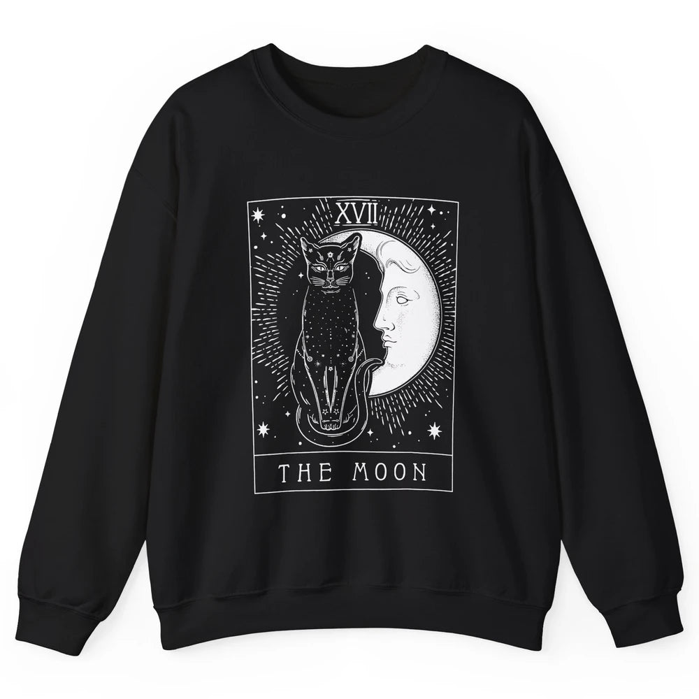 Retro Halloween Gothic Cat The Moon Tarot Card Witchcraft Unisex Crewneck Sweatshirt