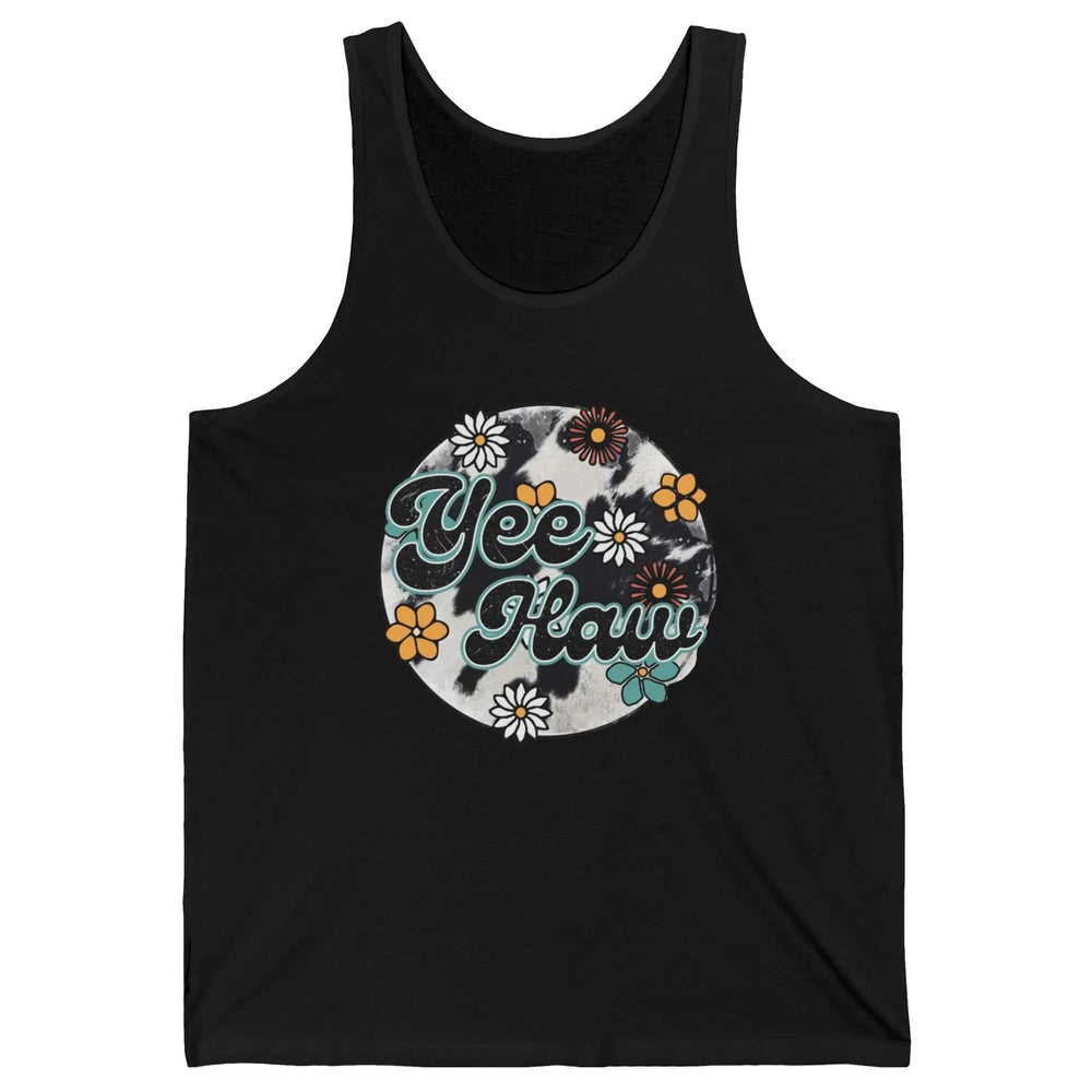 Retro Groovy Daisy Yee Haw Cowhide Western Country Cowgirl Unisex Jersey Tank