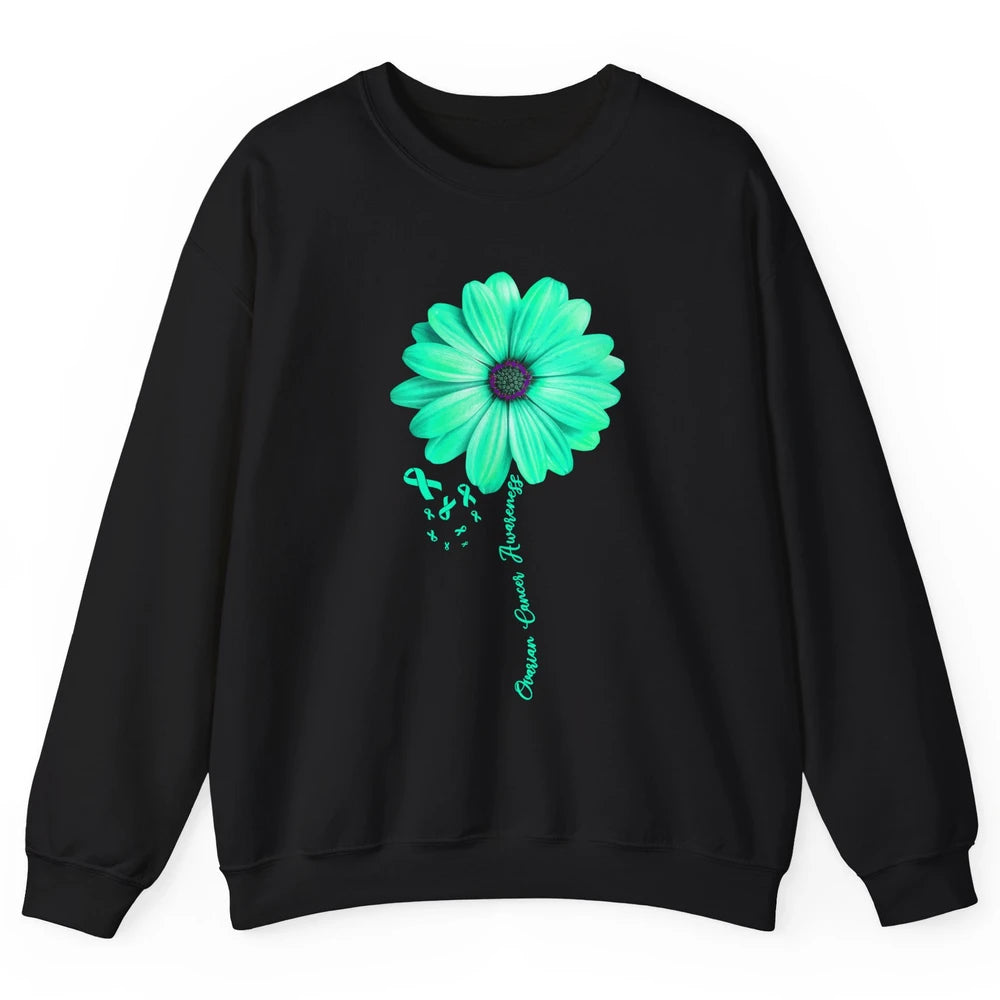 Ovarian Cancer Awareness Daisy Flower Teal Ribbon Cancer Unisex Crewneck Sweatshirt