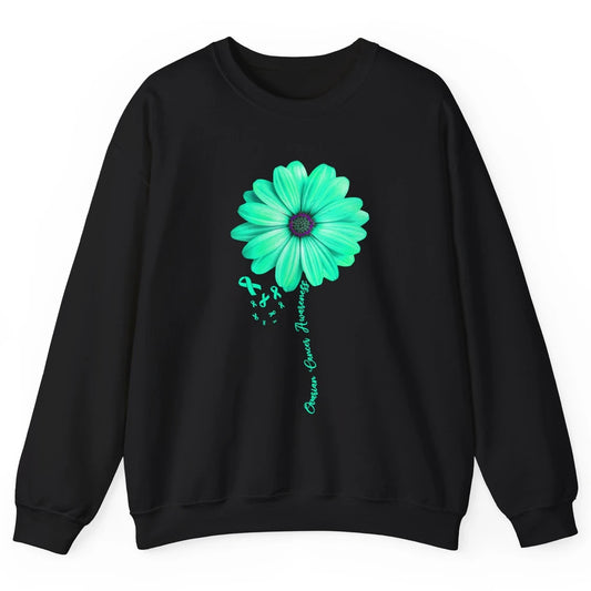 Ovarian Cancer Awareness Daisy Flower Teal Ribbon Cancer Unisex Crewneck Sweatshirt