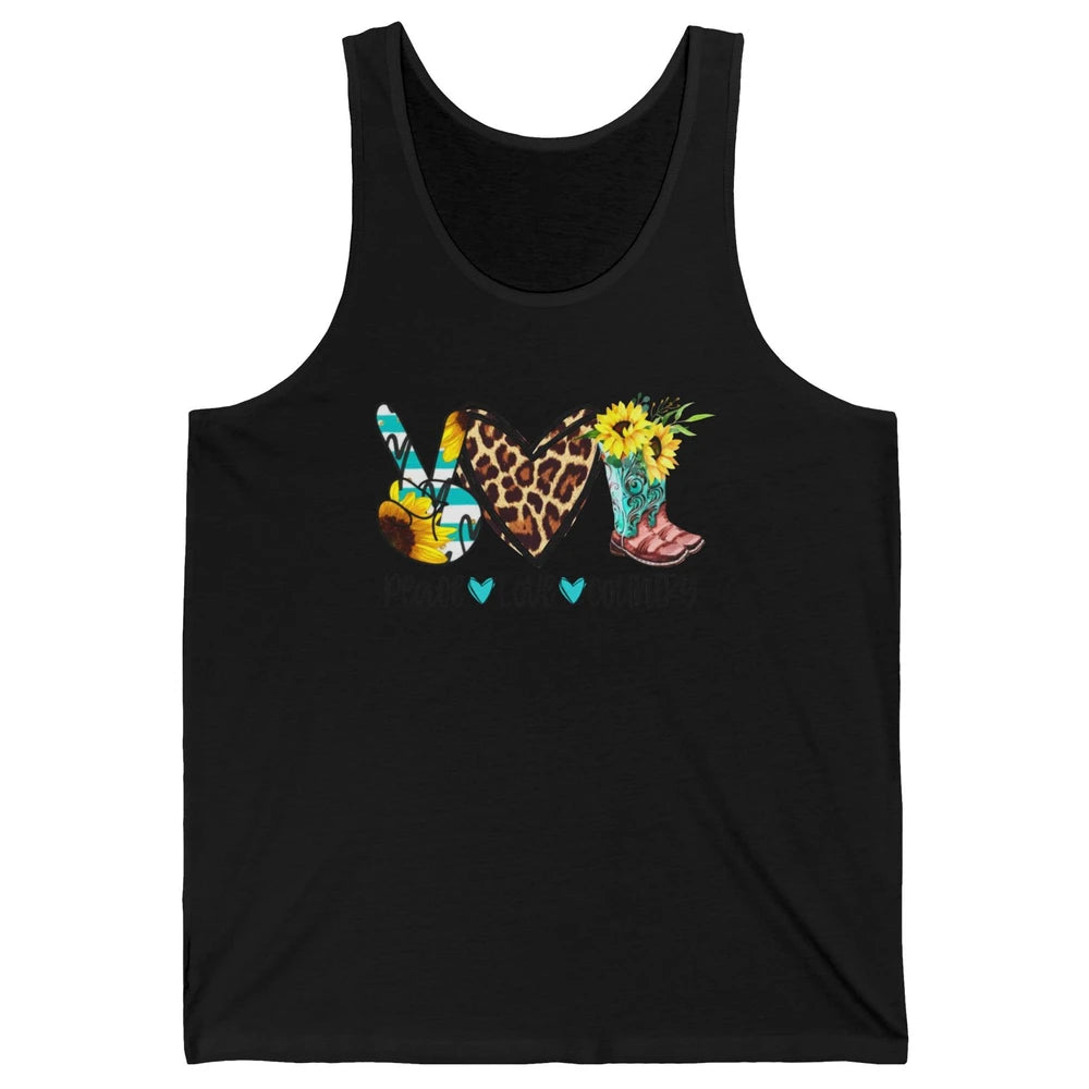 Retro Peace Love Country Cowgirl Midwest Girl Boot Sunflower Unisex Jersey Tank