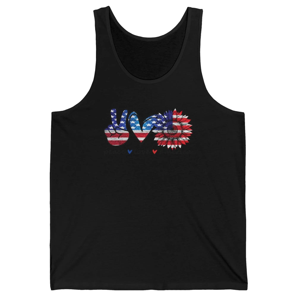 Peace Love America Flag Sunflower 4th of July Memorial Day Unisex Jersey Tank