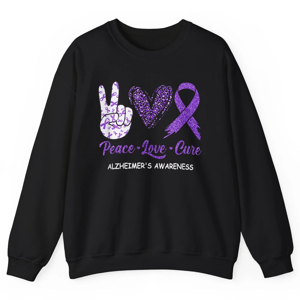 Peace Love Cure Purple Ribbon Alzheimer Disease Awareness Unisex Crewneck Sweatshirt