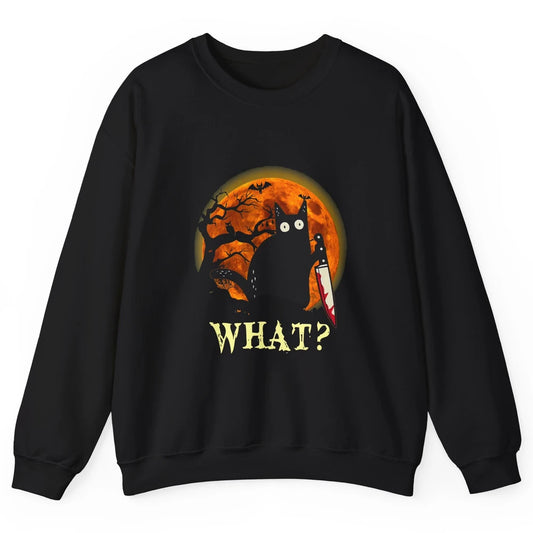 Black Cat With Knife Murderous Cat What Halloween Night Moon Unisex Crewneck Sweatshirt