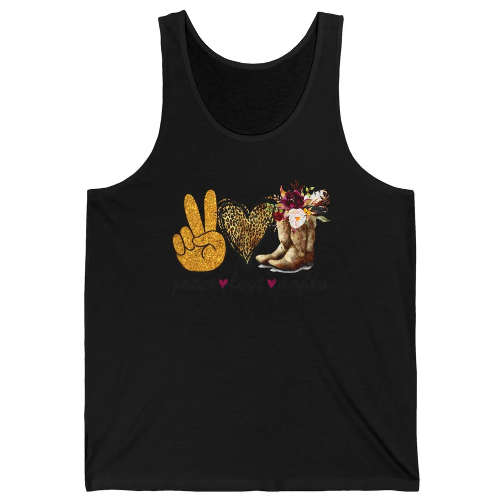 Retro Peace Love Rodeo Cowboy Boots Western Country Cowgirl Unisex Jersey Tank