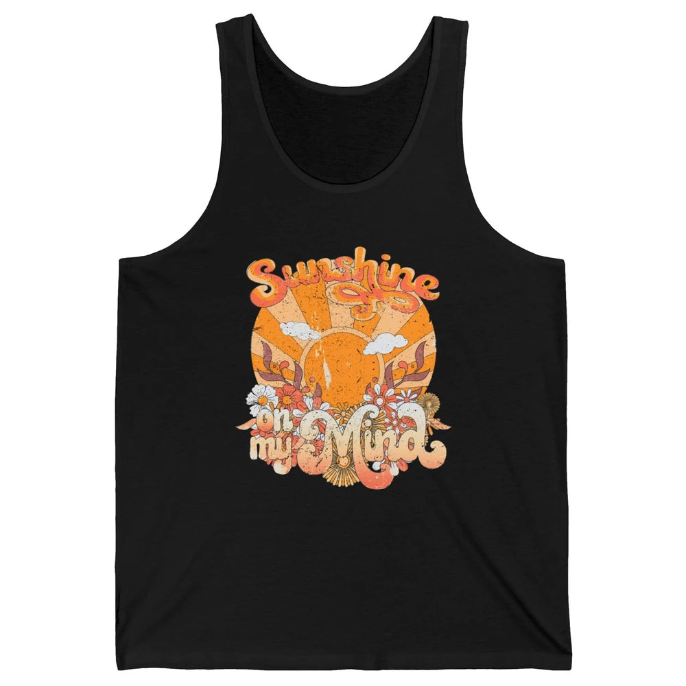 Retro Floral Rainbow Sunshine On My Mind Peace Hippie Girl Unisex Jersey Tank