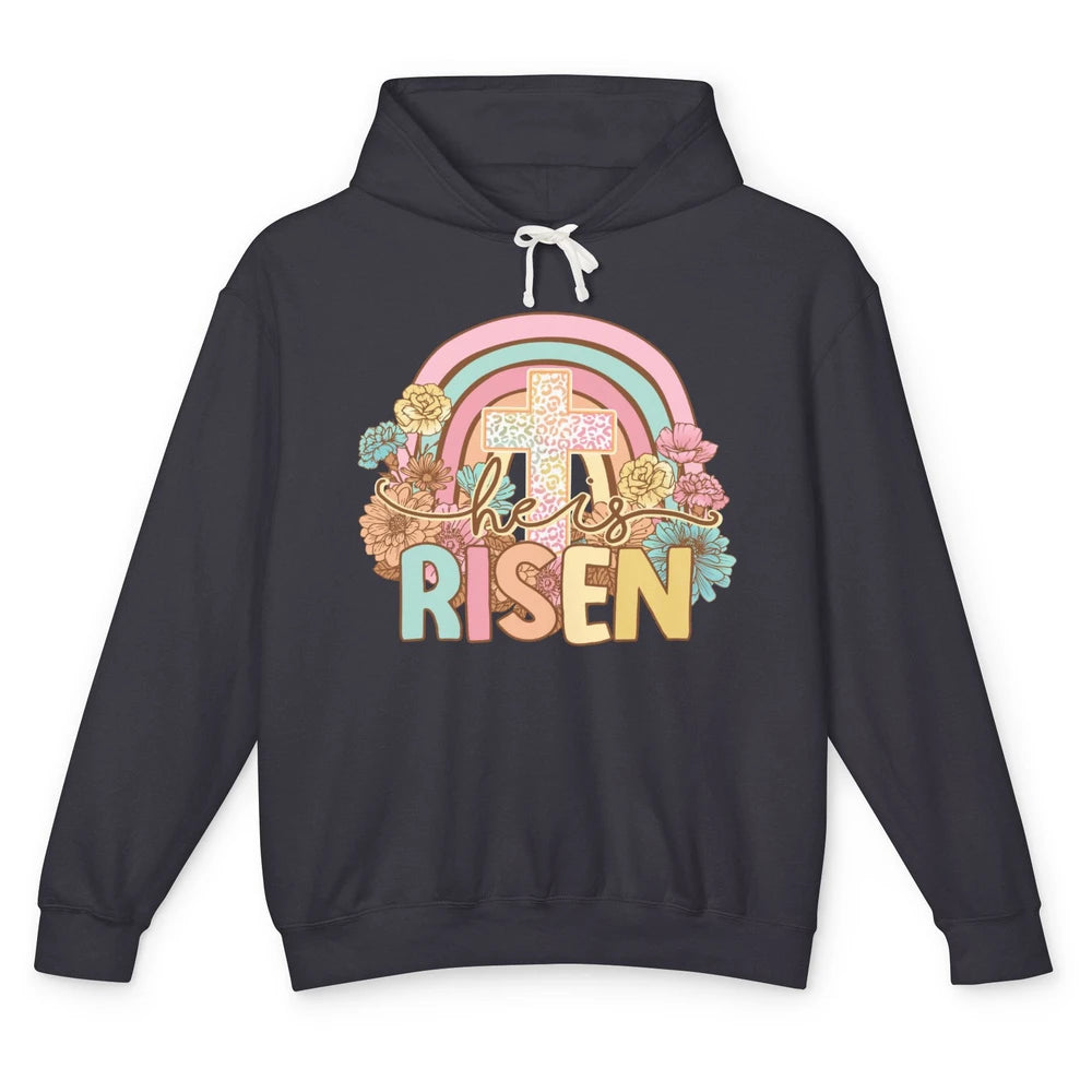 Leopard Rainbow Christian Cross He's Risen Western Religious Unisex Lightweight Hoodie
