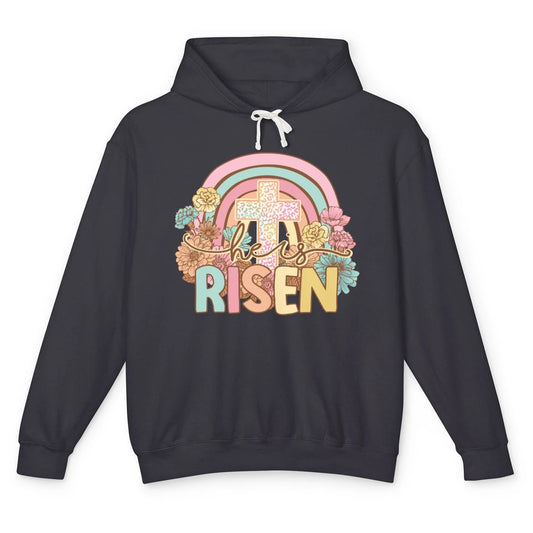 Leopard Rainbow Christian Cross He's Risen Western Religious Unisex Lightweight Hoodie