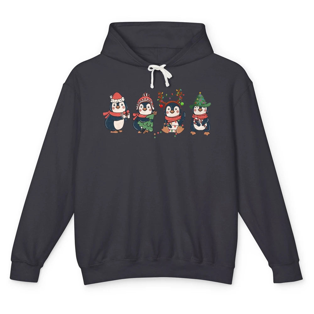 Penguin Merry Christmas Cute Penguin Xmas Lights Winter Unisex Lightweight Hoodie