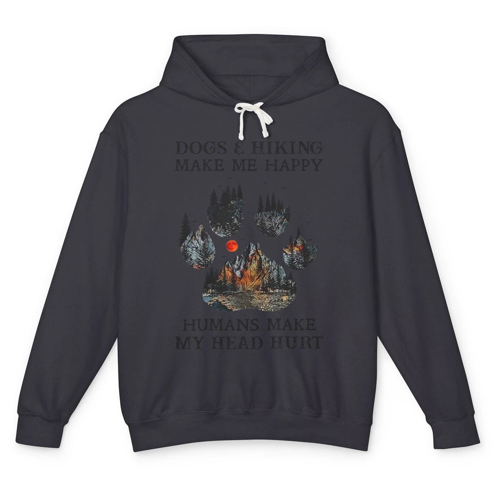 Retro Mountain Dogs & Hiking Make Me Happy Dogs Paws Camping Unisex Lightweight Hoodie