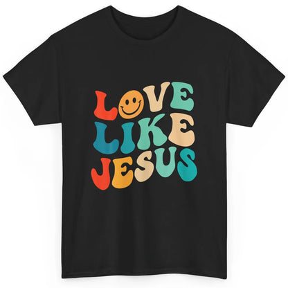 Retro Groovy Love Like Jesus Smiling Face Christ Faith God Classic Unisex T-Shirt