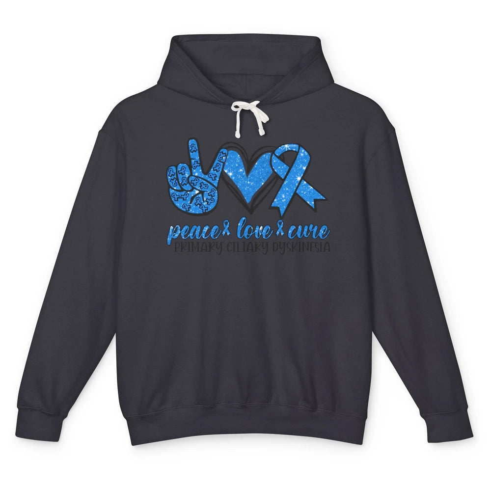 Primary Ciliary Dyskinesia Peace Love Cure Blue Ribbon Unisex Lightweight Hoodie