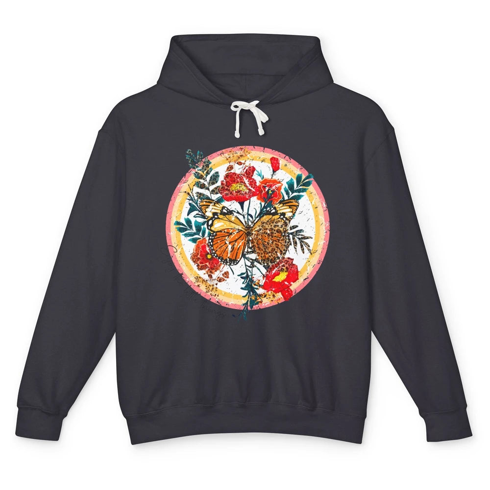 Retro Enjoy Things Butterfly Flower Mental Health Leopard Unisex Lightweight Hoodie