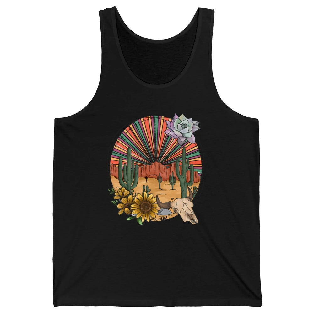 Retro Desert Western Cowboy Boho Skull Cactus Country Cowboy Unisex Jersey Tank