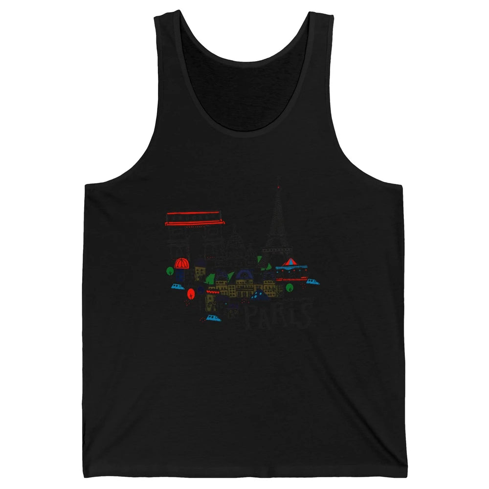 Paris Eiffel Tower Travel France Gift Paris Skyline Unisex Jersey Tank