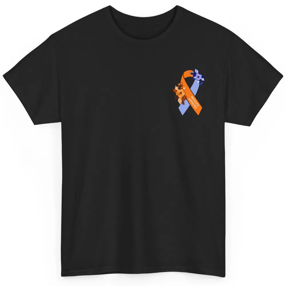 Psoriatic Arthritis Awareness PsA Floral Blue Orange Ribbon Classic Unisex T-Shirt