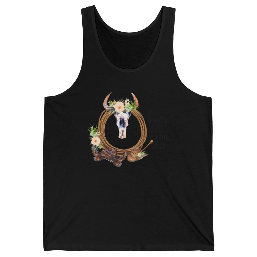 Retro Cowgirl Boots And Hat Boots Class A Little Sass Cowboy Unisex Jersey Tank