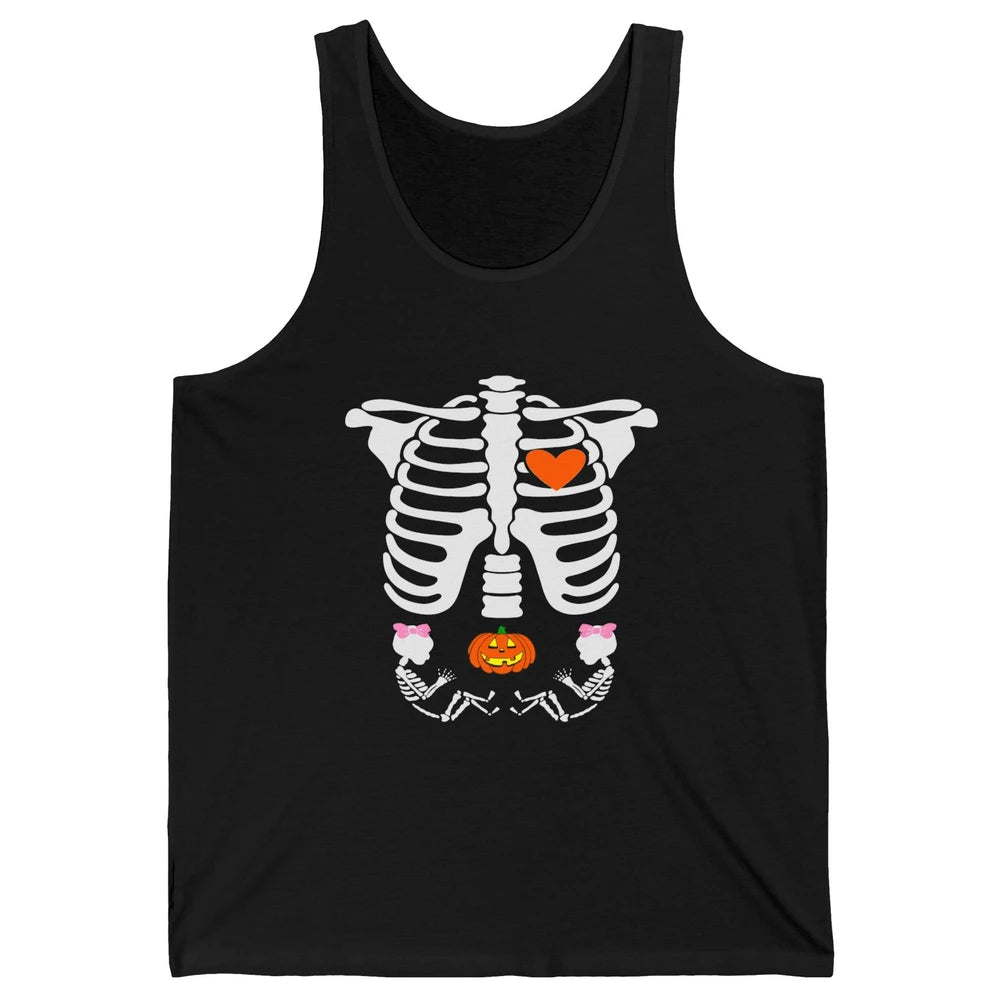 Pregnant Halloween Skeleton Baby Twins Witch Pumpkin Costume Unisex Jersey Tank