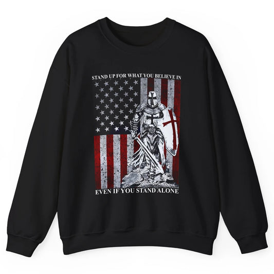 Retro Knight Templar US Flag Stand For What You Believe In Unisex Crewneck Sweatshirt